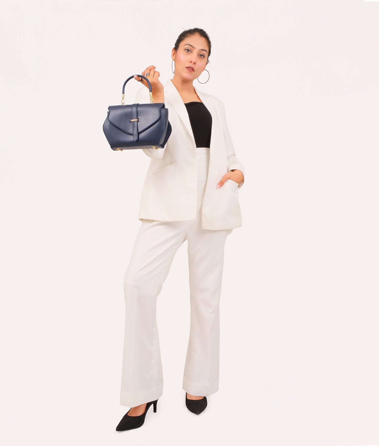 Blue top-handle hexagon bag