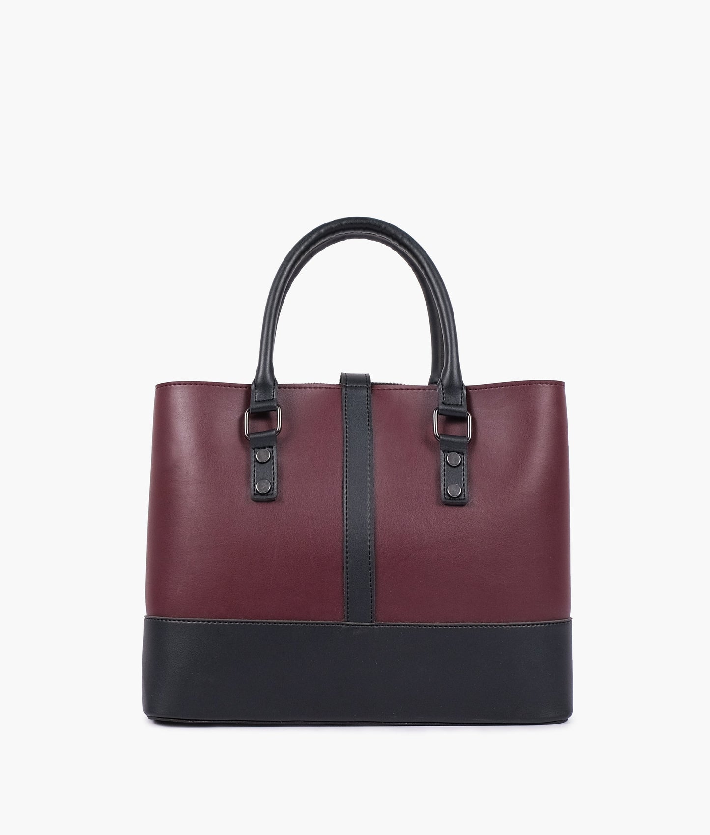 Burgundy and black multi-compartment shoulder bag