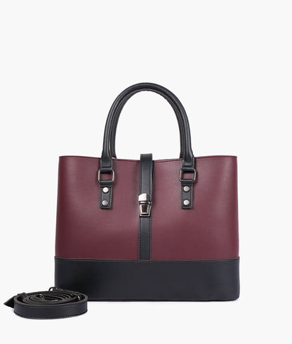 Burgundy and black multi-compartment shoulder bag